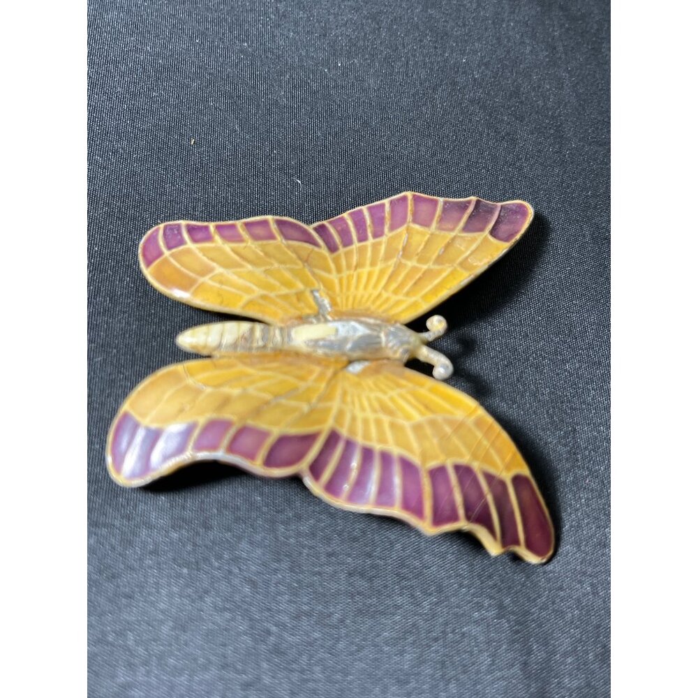 Antique W Germany Butterfly Brooch Yellow Enamel Metal READ